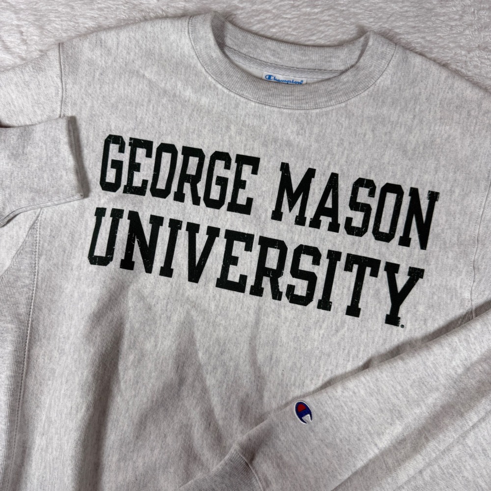 Champion Reverse Weave George Mason University Unisex S Gray L/S Sweatshirt